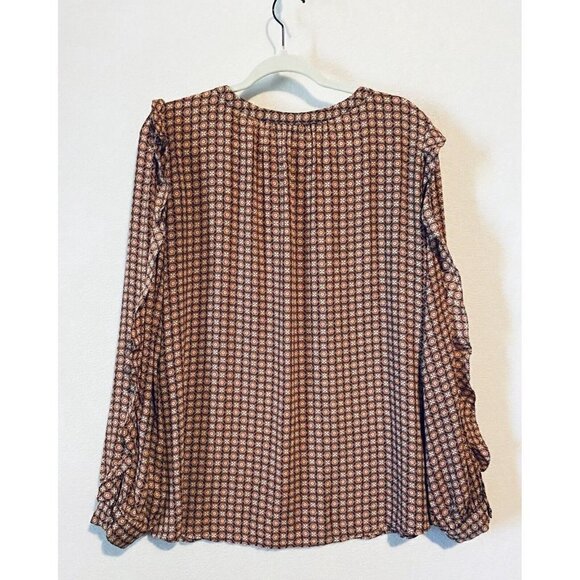 LOFT Top Womens Large Medallion Print Ruffle Sleeve Detail Red Peasant Boho - Picture 4 of 7